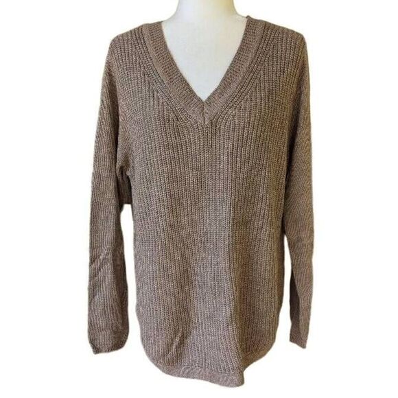 RD Style Josselyn V-Neck Pullover Sweater Brown Taupe Size L Relaxed Casual Fit - Picture 3 of 10